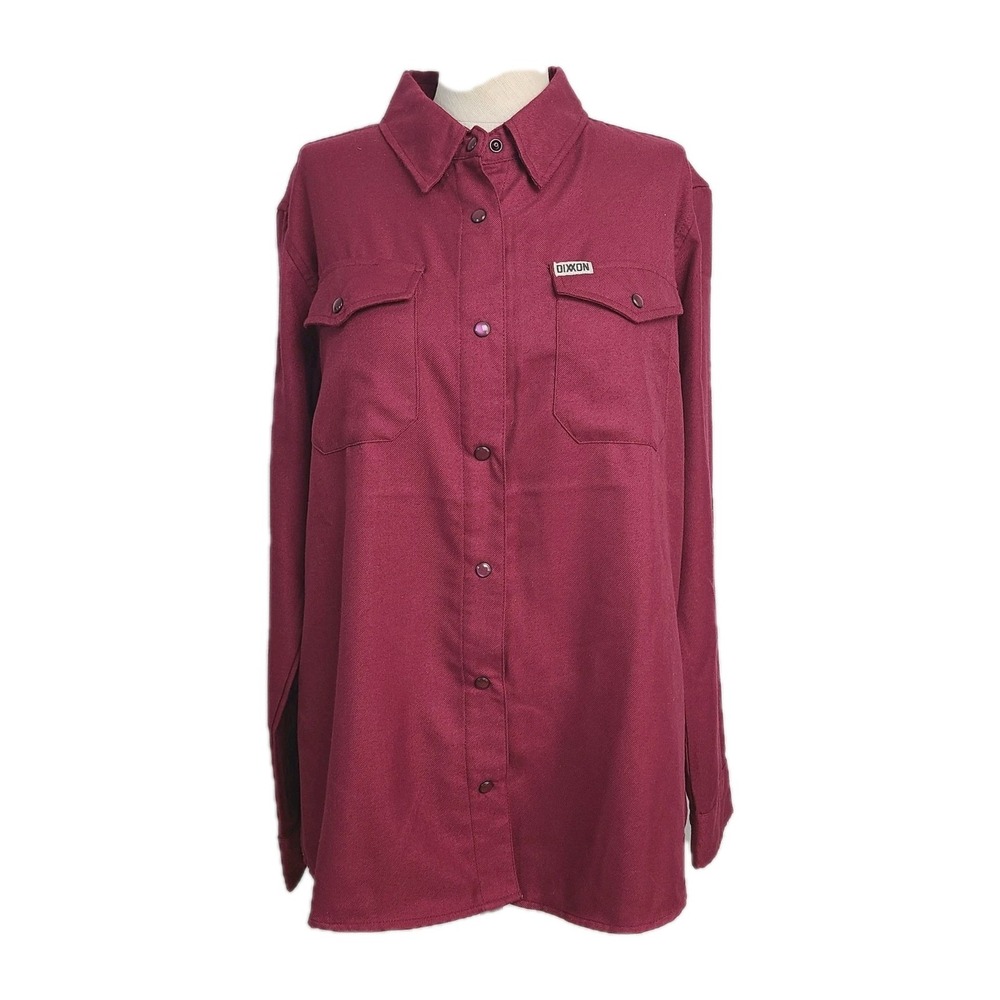 Dixxon  Bordeaux Burgundy Solid Button Up Pearl‎ Snap Flannel Streetwear Moto L